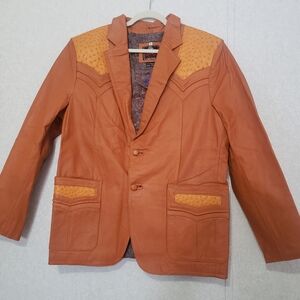 REBELDE VINTAGE NEW..Men's Western Leather Blazer - Brown and Tan...SIZE:XL